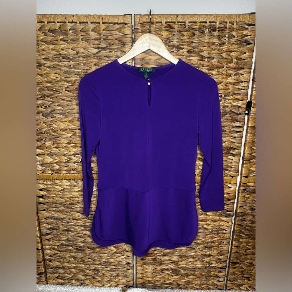 Lauren Ralph Lauren XS petitie Purple Long-Sleeve Peplum Top